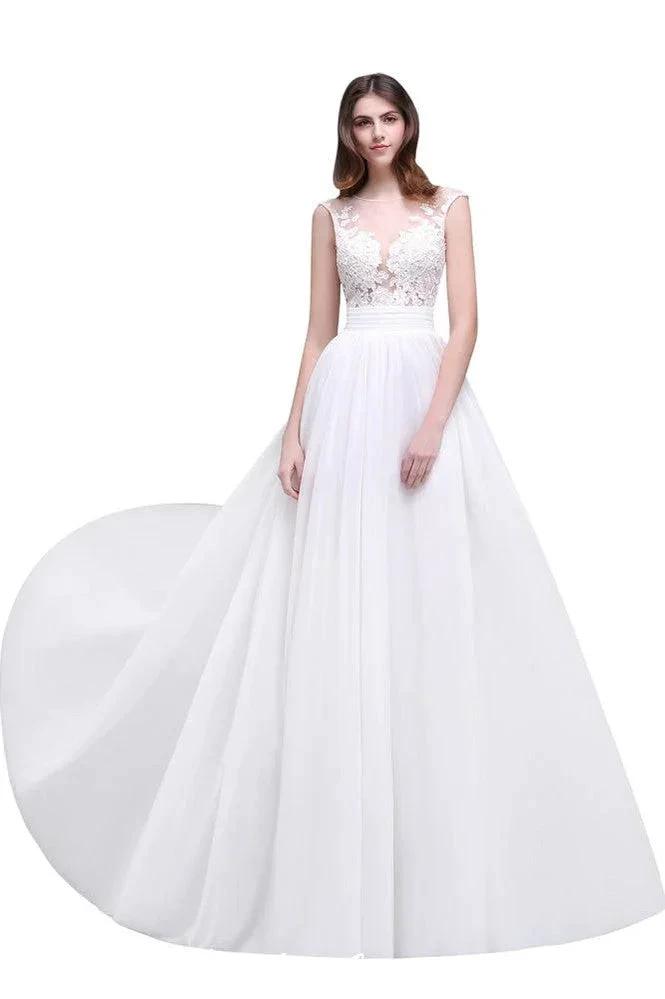 Sheath Sheer Lace Chiffon Beach Wedding Dresses (ZD13948)