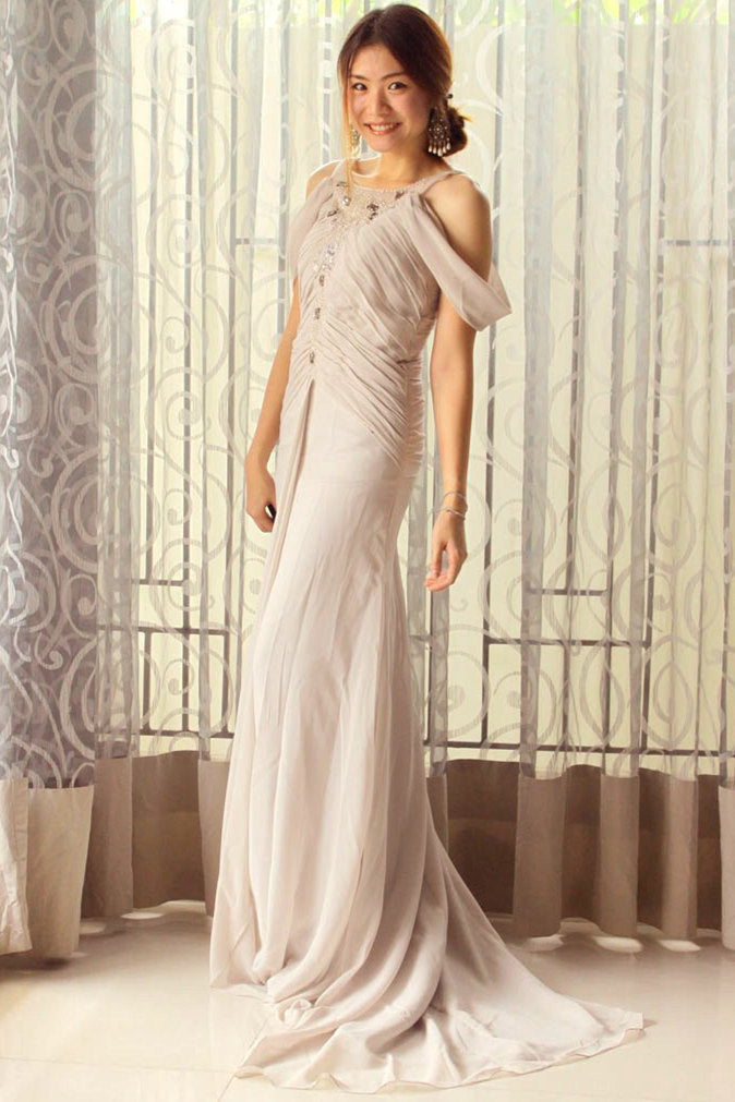 Sheath Spaghetti Strap Floor-Length Tulle Rhinestone Evening Dress