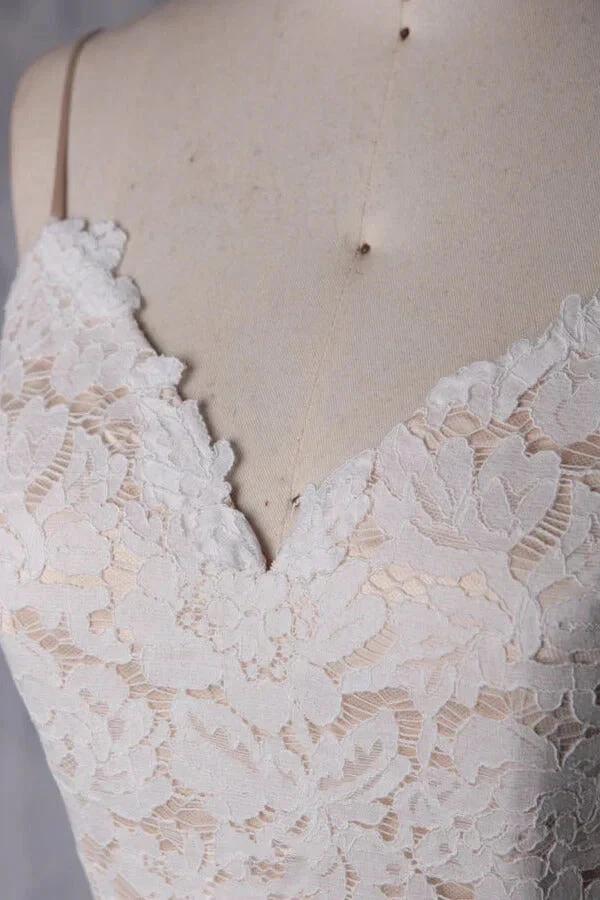 Short A-line Spaghetti Strap Lace Tulle Wedding Dress (ZD14375)