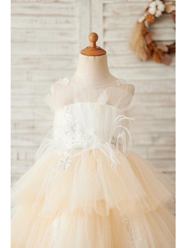 Short Ball Gown Tulle Sleeveless Jewel Neck Wedding Birthday Flower Girl Dresses - View 3 | VelvetHem