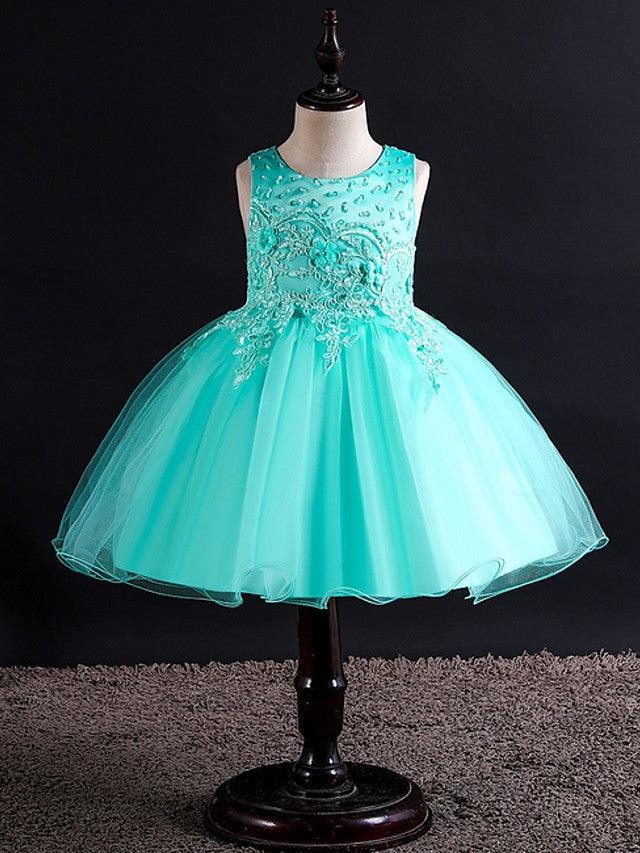 Short Ball Gown Tulle Sleeveless Jewel Neck Wedding Party Flower Girl Dresses - View 5 | VelvetHem