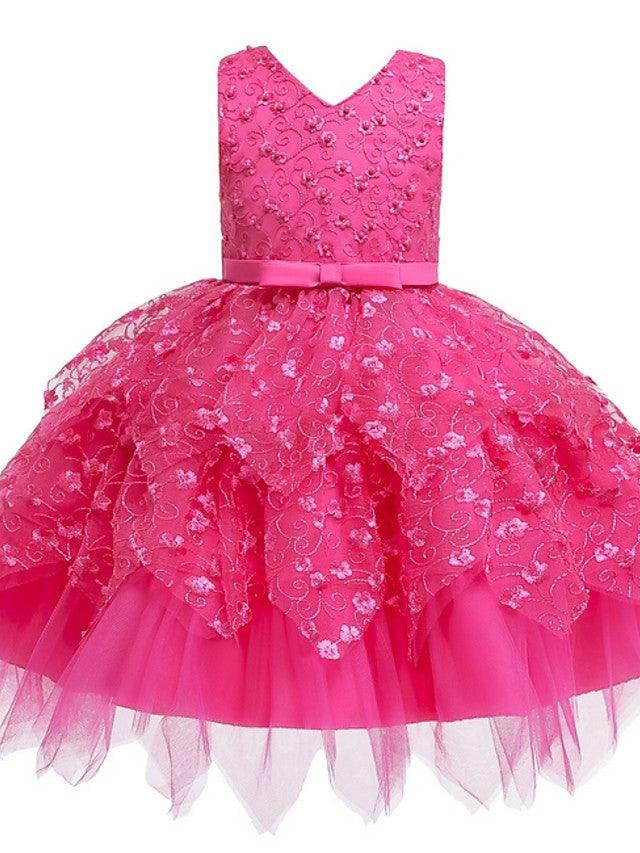 Short Ball Gown Tulle Sleeveless V Neck Wedding Party Flower Girl Dresses - View 5 | VelvetHem