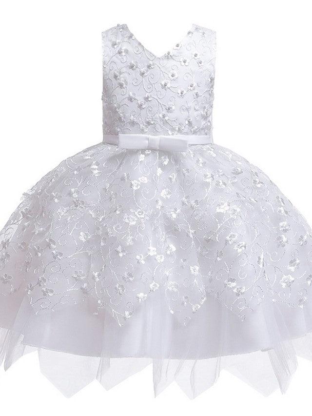 Short Ball Gown Tulle Sleeveless V Neck Wedding Party Flower Girl Dresses - View 9 | VelvetHem