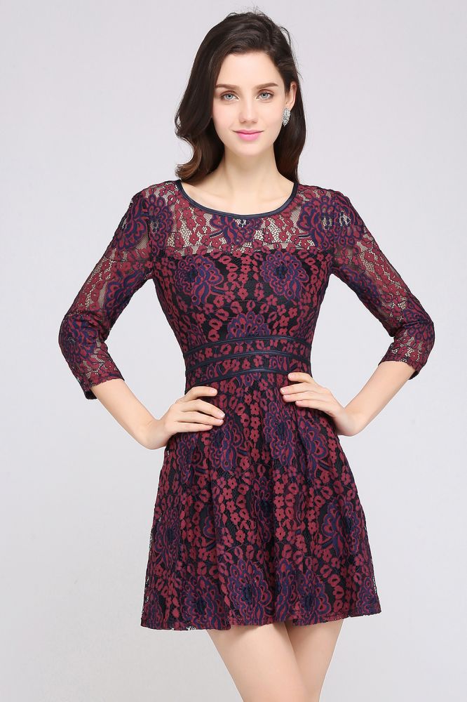 Short Lace A-line Scoop Cocktail Dresses - View 2 | VelvetHem