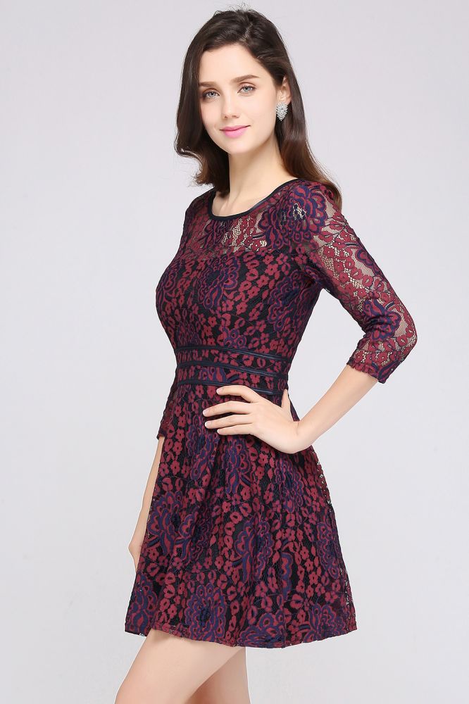 Short Lace A-line Scoop Cocktail Dresses - View 3 | VelvetHem
