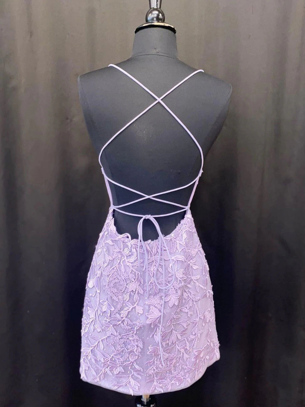 Short Mermaid Lace Open Back Prom Dress Purple Formal Evening Dresses - View 2 | VelvetHem