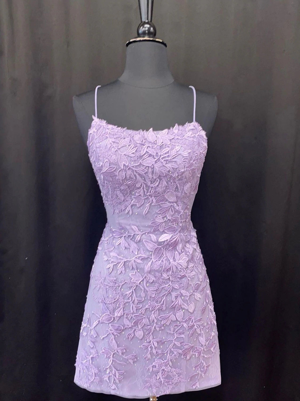 Short Mermaid Lace Open Back Prom Dress Purple Formal Evening Dresses - VelvetHem
