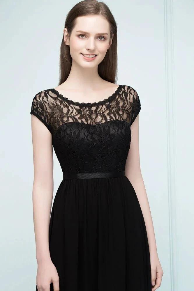 Short Sleeves Lace A-line Floor Length Bridesmaid Dresses with Sash (ZD13055)