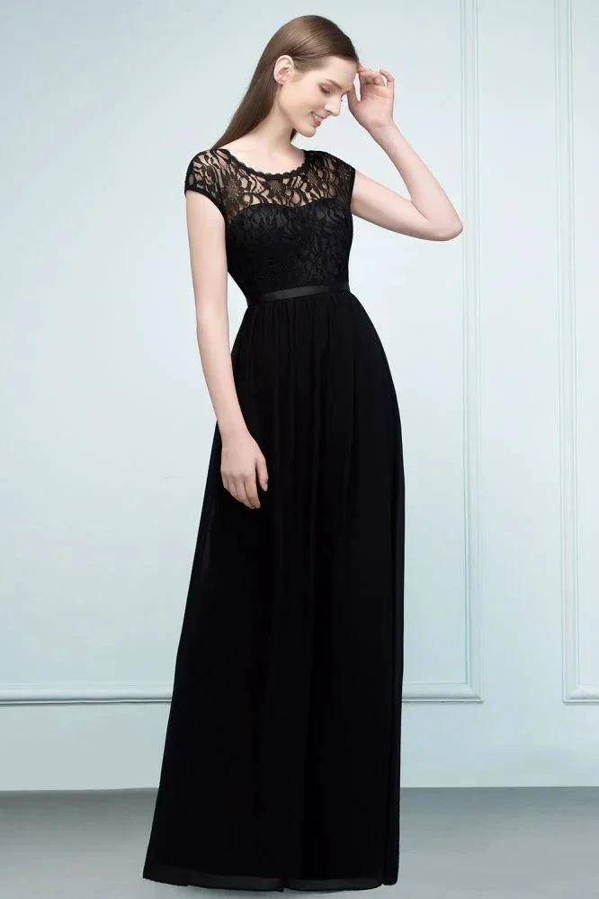 Short Sleeves Lace A-line Floor Length Bridesmaid Dresses with Sash (ZD13055)