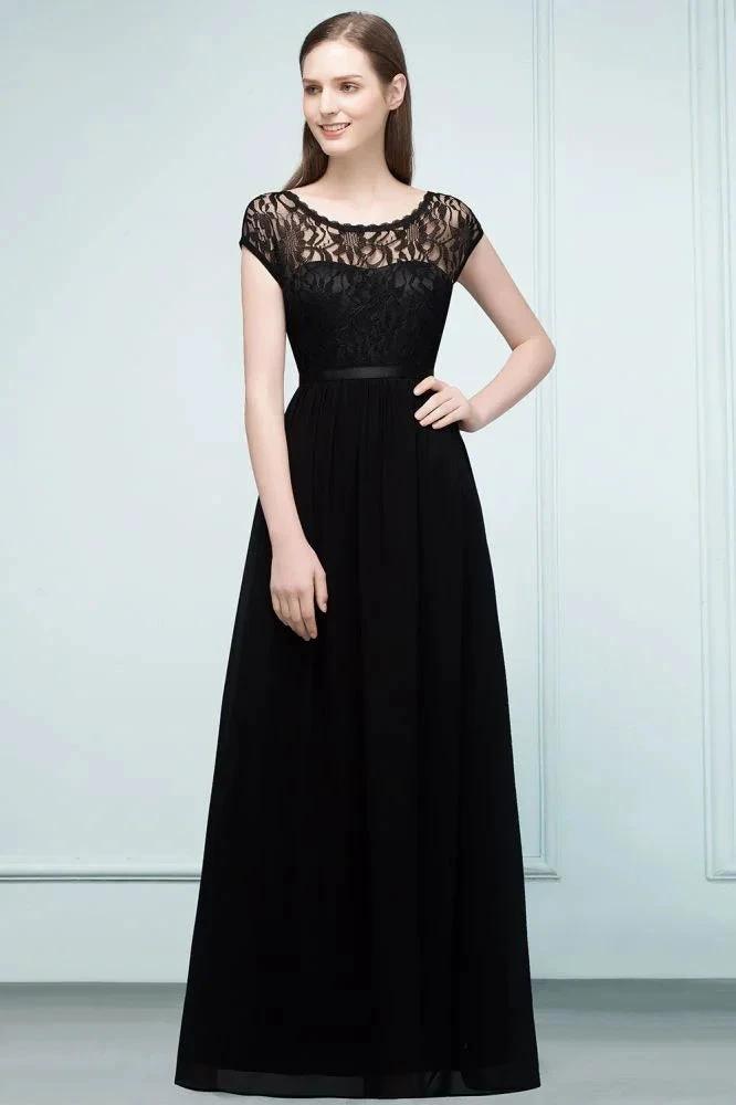 Short Sleeves Lace A-line Floor Length Bridesmaid Dresses with Sash (ZD13055)