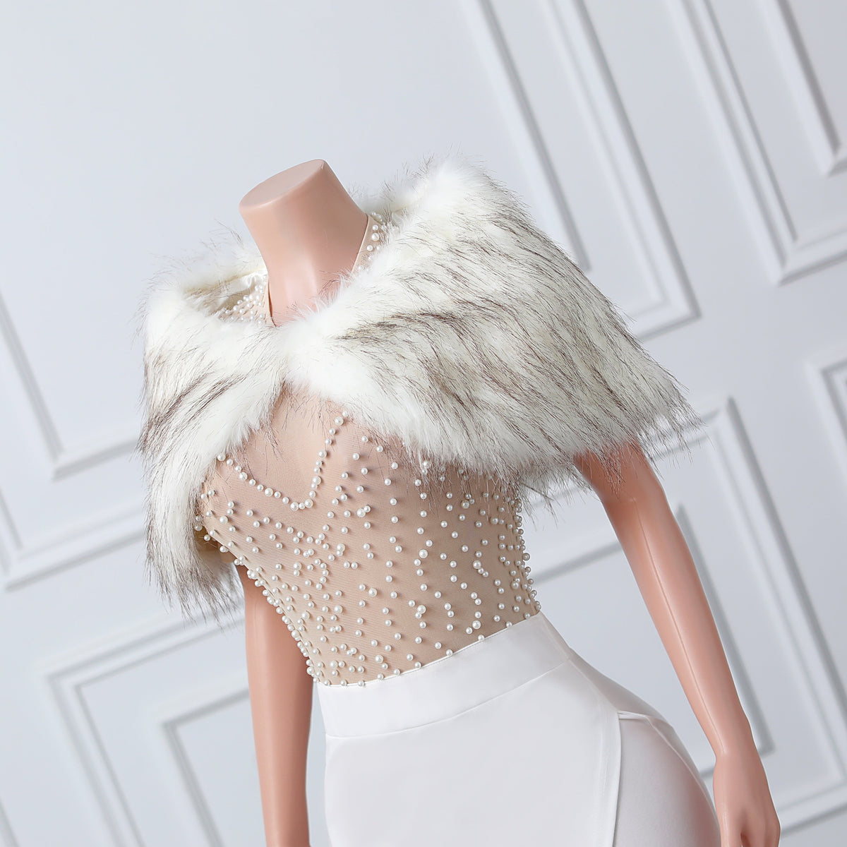 Short White with Brown Floral Winter Wraps