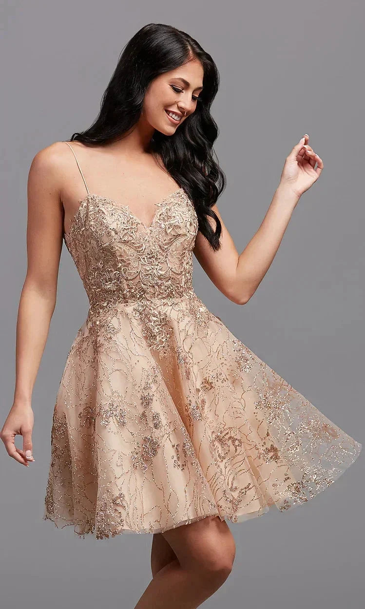 Short Gold Homecoming Dress SYH83 by vivymakudress
