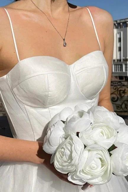 Simple A-Line Short Spaghetti Straps Tulle Wedding Dresses (ZD14595)