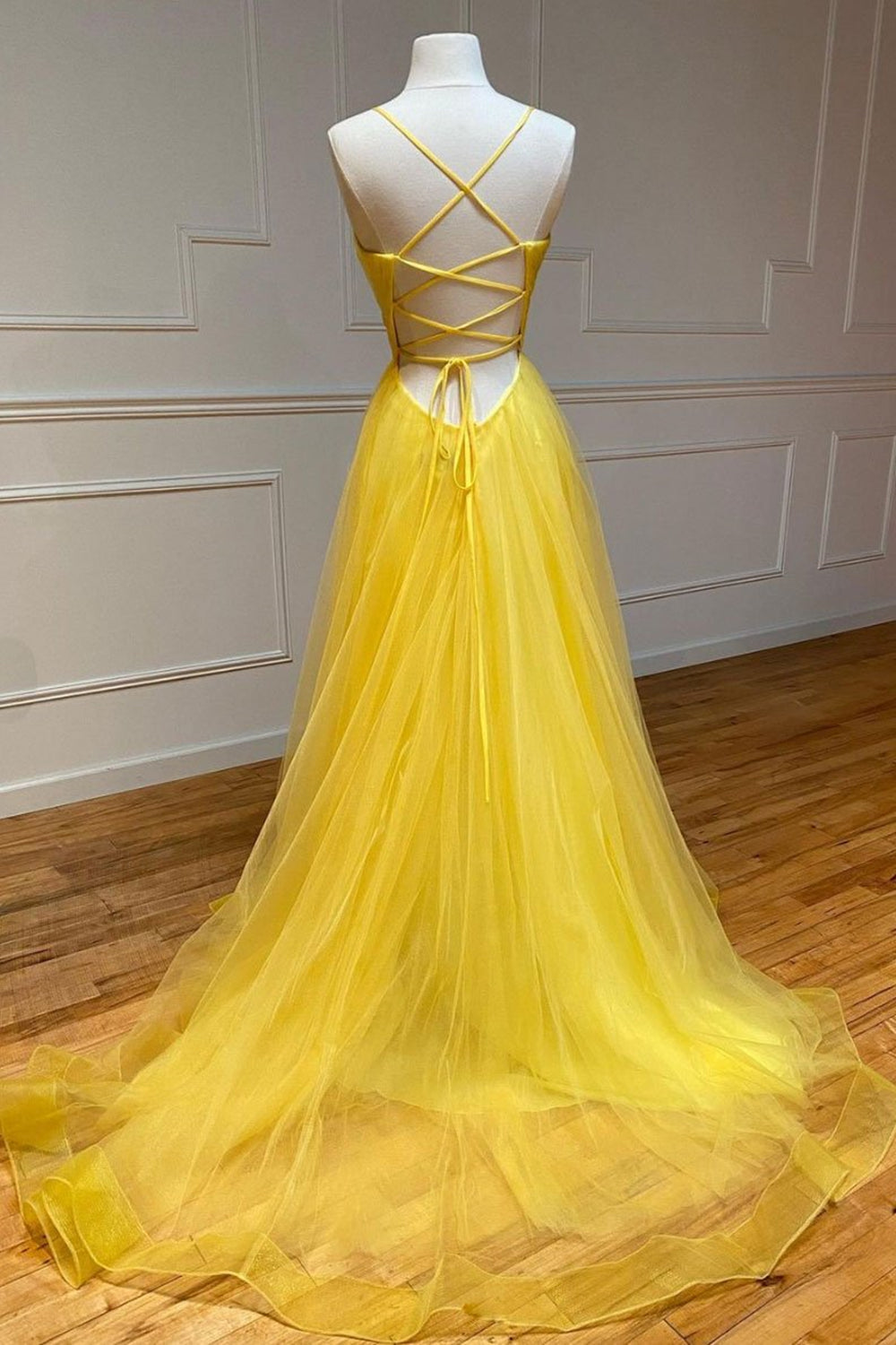 Simple Long A-line Sweetheart Tulle Backless Graduation Formal Evening Prom Dresses - View 2 | VelvetHem