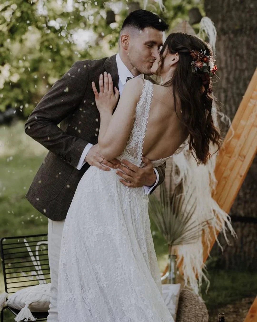 Simple Long A-Line V-neck Lace Backless Wedding Dresses (ZD15044)