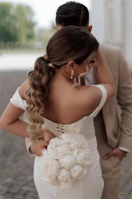 Simple Off-the-shoulder Mermaid Wedding Dresses With Slit (ZD14621)