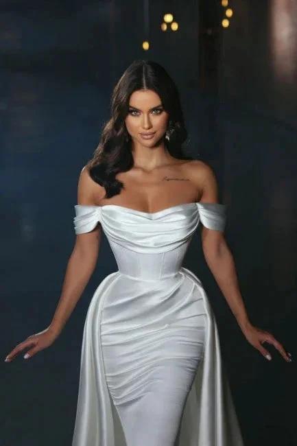 Simple Off-the-shoulder Satin A-line Sleeveless Wedding Dresses With Detachable Train (ZD16519)