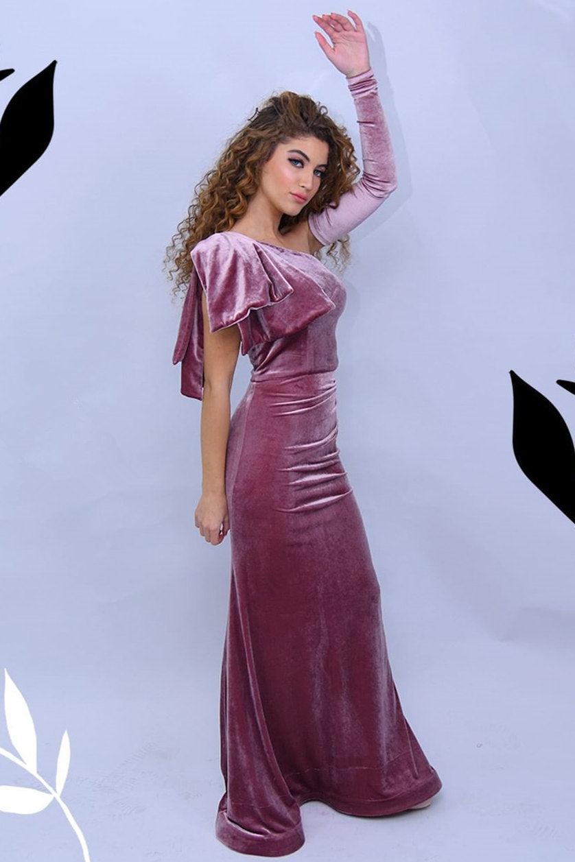 Simple One-Shoulder Velvet Floor-Length Mermaid Prom Dress