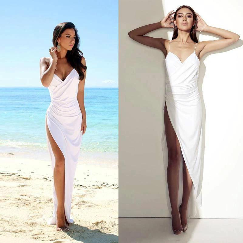 Simple Sexy Open Back Beach Side Slit Spaghetti Straps Wedding Dresses (ZD16336)