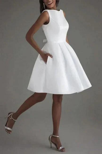 Simple Short White Sleeveless Backless Wedding Dresses (ZD16530)