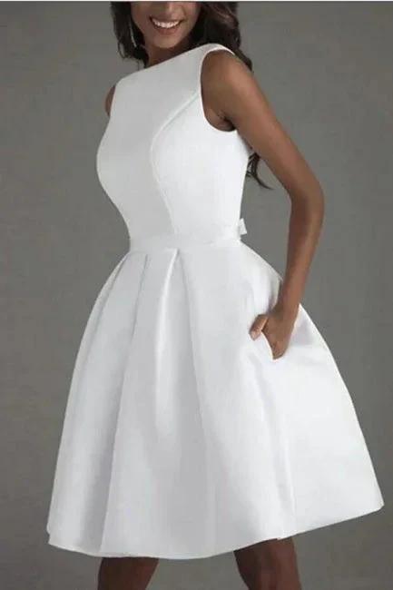 Simple Short White Sleeveless Backless Wedding Dresses (ZD16530)