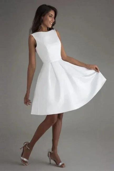 Simple Short White Sleeveless Backless Wedding Dresses (ZD16530)