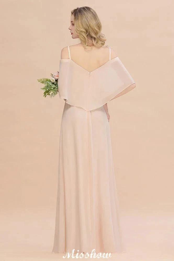 Simple Spaghetti Straps Tiered Bridesmaid Dresses | Side Slit A-Line Sleeveless Evening Maxi Dresses (ZD12932)