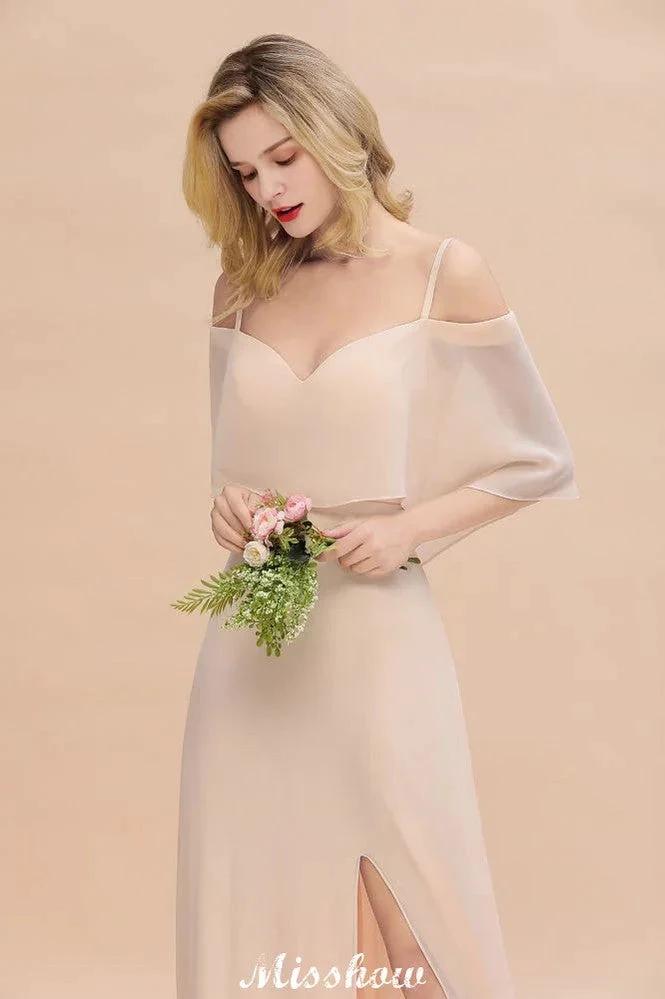 Simple Spaghetti Straps Tiered Bridesmaid Dresses | Side Slit A-Line Sleeveless Evening Maxi Dresses (ZD12932)