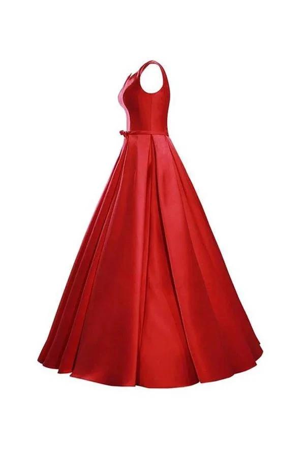 Simple V-Neck Bowknot Lace-Up Red Prom Dress Bridesmaid Dress (ZD13206)