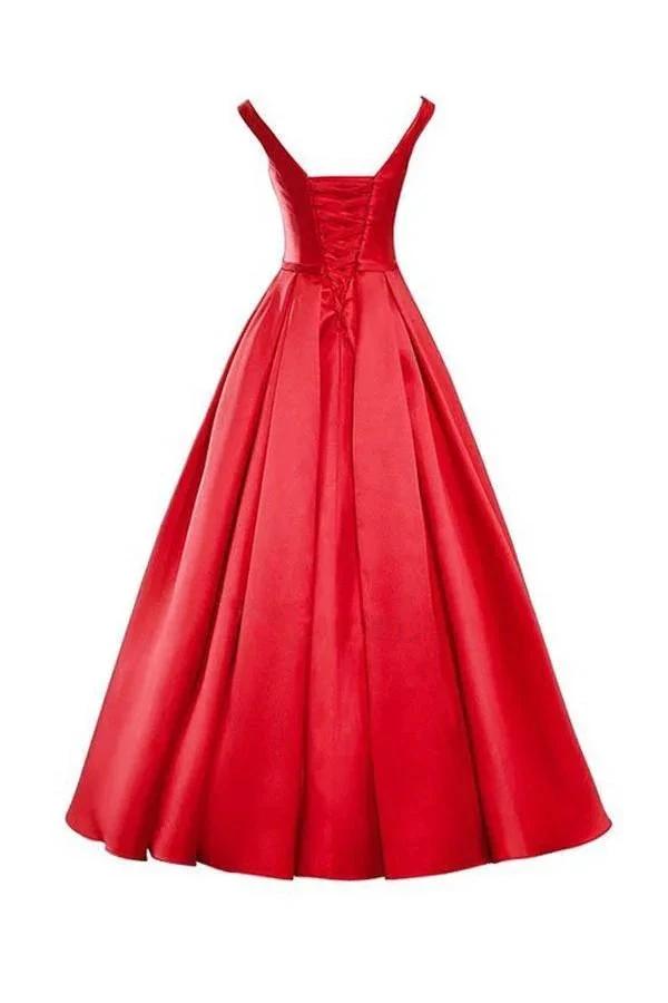 Simple V-Neck Bowknot Lace-Up Red Prom Dress Bridesmaid Dress (ZD13206)