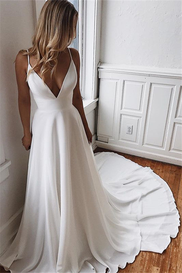 Simple V-Neck Sleeveless Chiffon Wedding Dress (ZD17531)