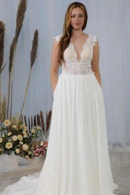 Simple wedding dresses with lace | Summer wedding dresses by misshow.com