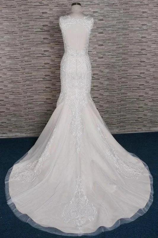 Sleek Square Neck Appliques Pretty Mermaid Elegant Wedding Dresses (ZD14712)