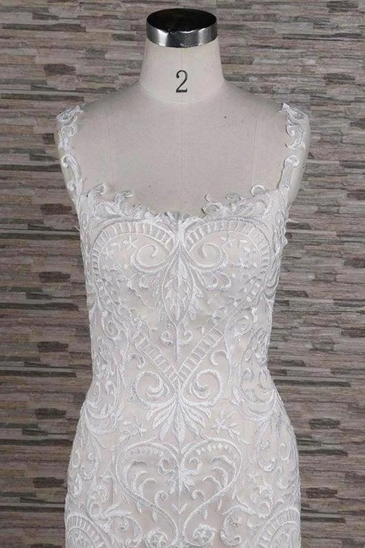 Sleek Square Neck Appliques Pretty Mermaid Elegant Wedding Dresses (ZD14712)