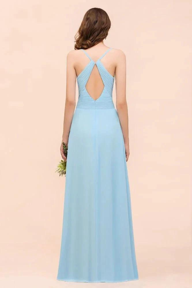 Sleeveles Sky Blue Aline Bridesmaid Dress Simple Maid of Honor Dress (ZD12980)