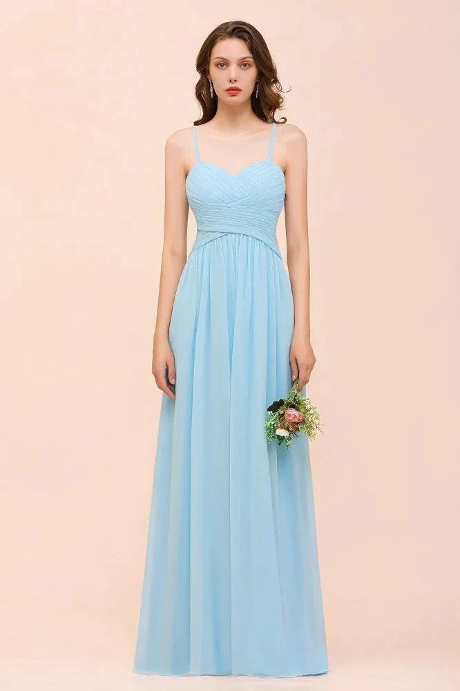 Sleeveles Sky Blue Aline Bridesmaid Dress Simple Maid of Honor Dress (ZD12980)