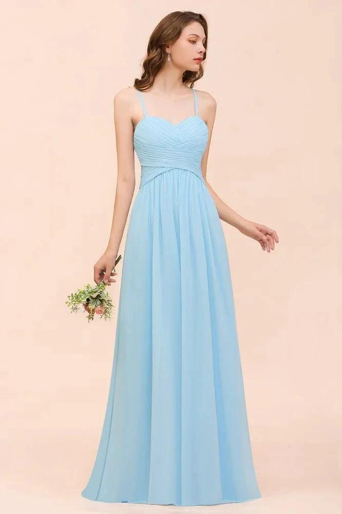 Sleeveles Sky Blue Aline Bridesmaid Dress Simple Maid of Honor Dress (ZD12980)