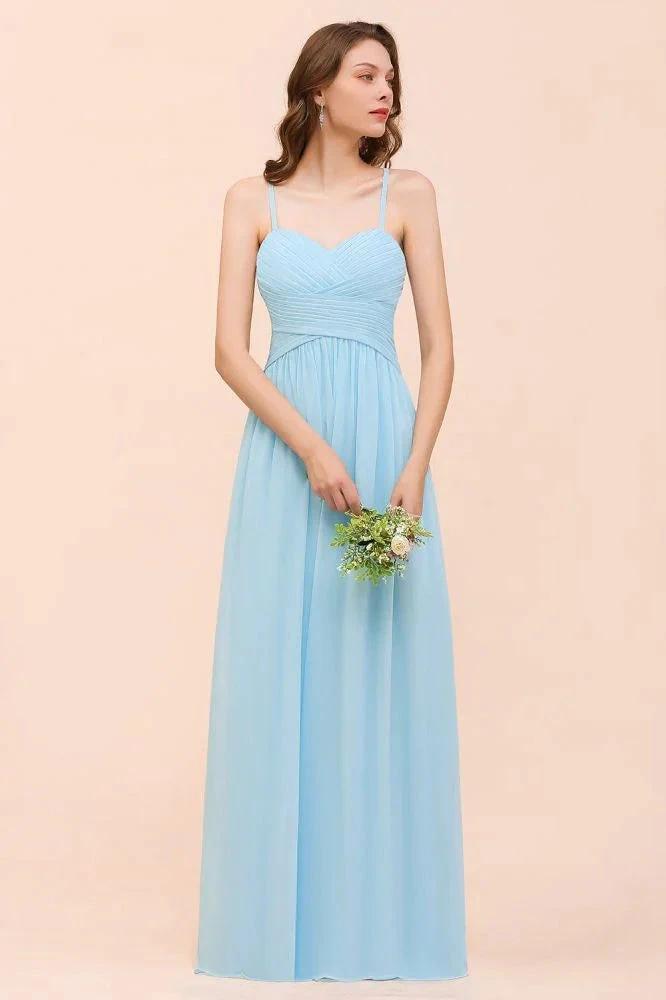 Sleeveles Sky Blue Aline Bridesmaid Dress Simple Maid of Honor Dress (ZD12980)
