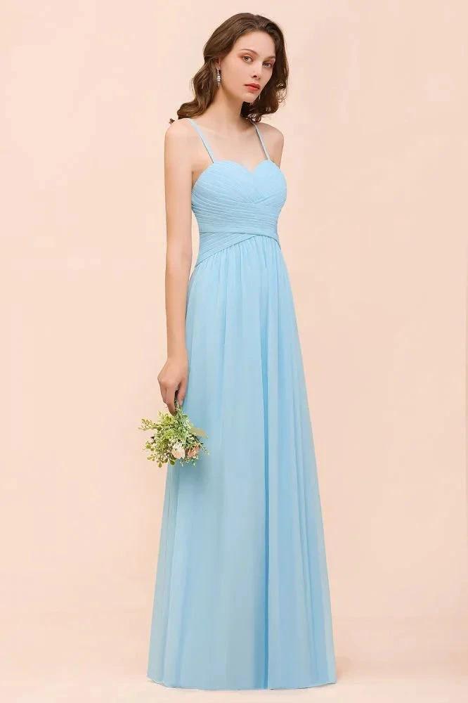 Sleeveles Sky Blue Aline Bridesmaid Dress Simple Maid of Honor Dress (ZD12980)