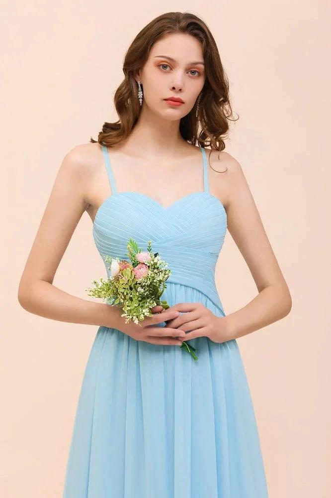 Sleeveles Sky Blue Aline Bridesmaid Dress Simple Maid of Honor Dress (ZD12980)