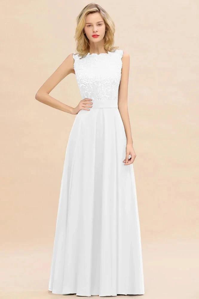 Sleeveless A-line Evening Maxi Gown Lace Appliques Floor Length Bridesmaid Dress Formal Party Gown by misshow.com