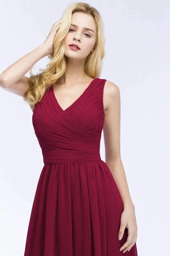 Sleeveless A-line V-neck Ruffled Chiffon Bridesmaid Dresses Floor Length Party Dress (ZD13037)