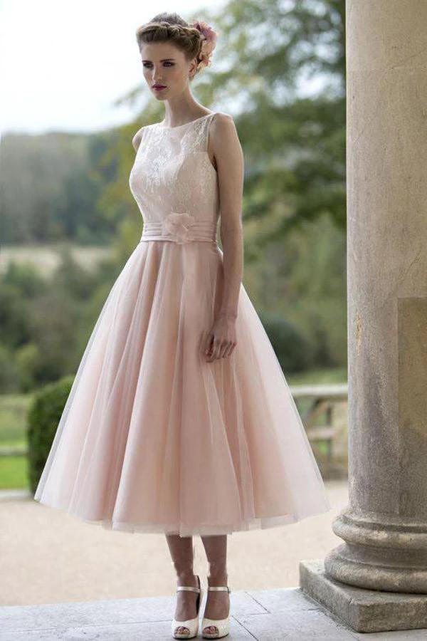 Sleeveless Blush Pretty Flower Length Tulle Fall Wedding Dress (ZD15430)