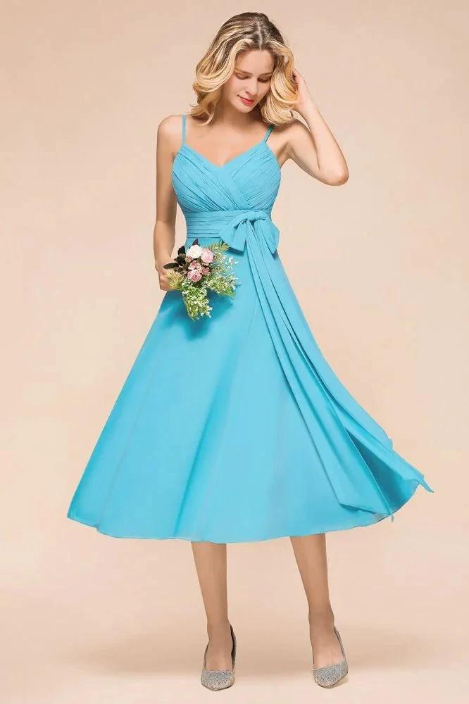 Sleeveless Chiffon Ankle Length Bridesmaid Dress Mini Beach Wedding Guest Dress (ZD12955)