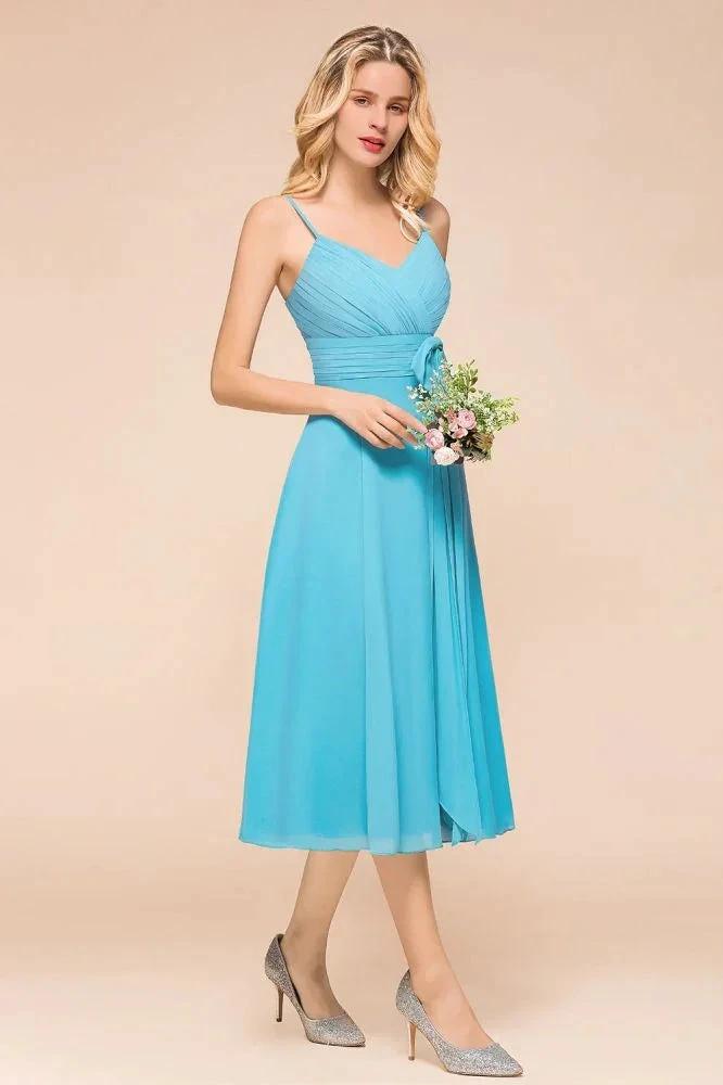 Sleeveless Chiffon Ankle Length Bridesmaid Dress Mini Beach Wedding Guest Dress (ZD12955)