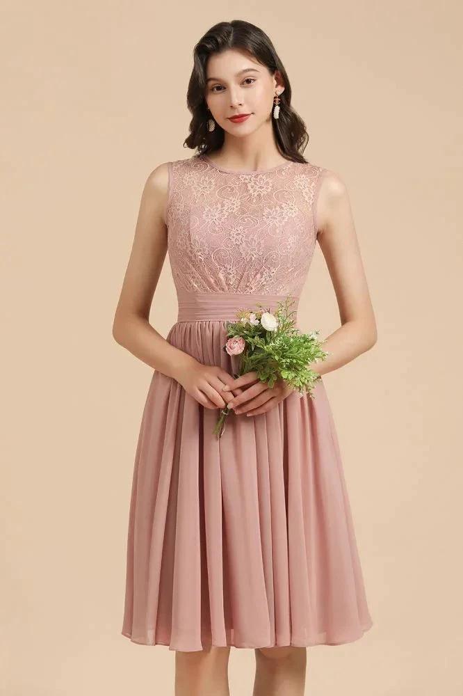 Sleeveless Crew neck Lace Chiffon Party Dress Mini Bridesmaid Dress by misshow.com