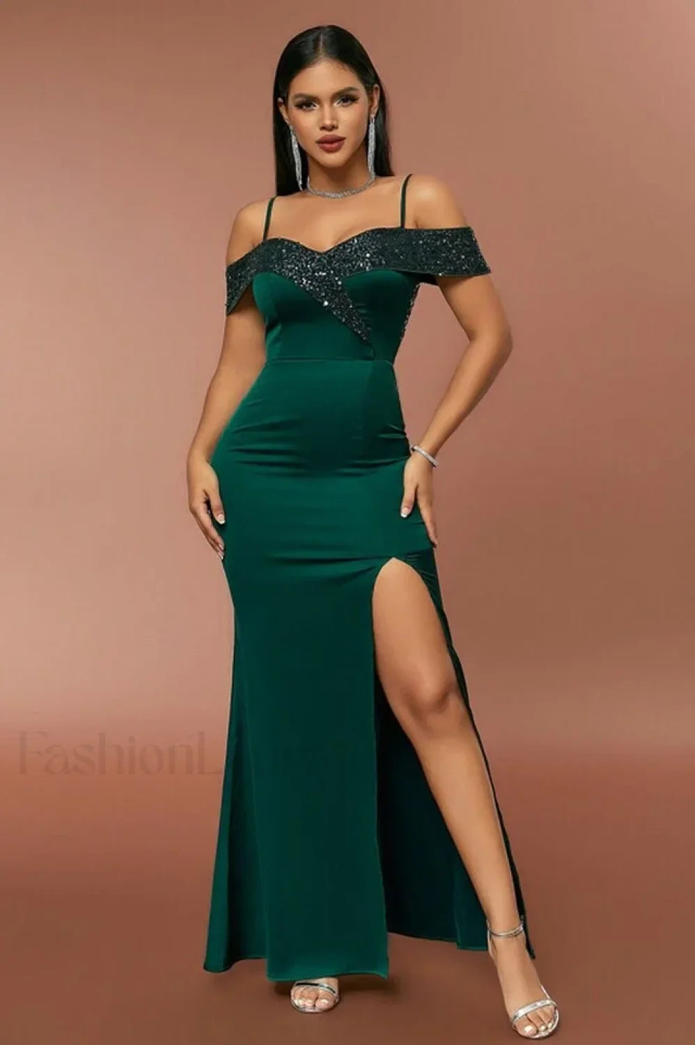 Slim Fit Spliced Charming Sequin Maxi Dress