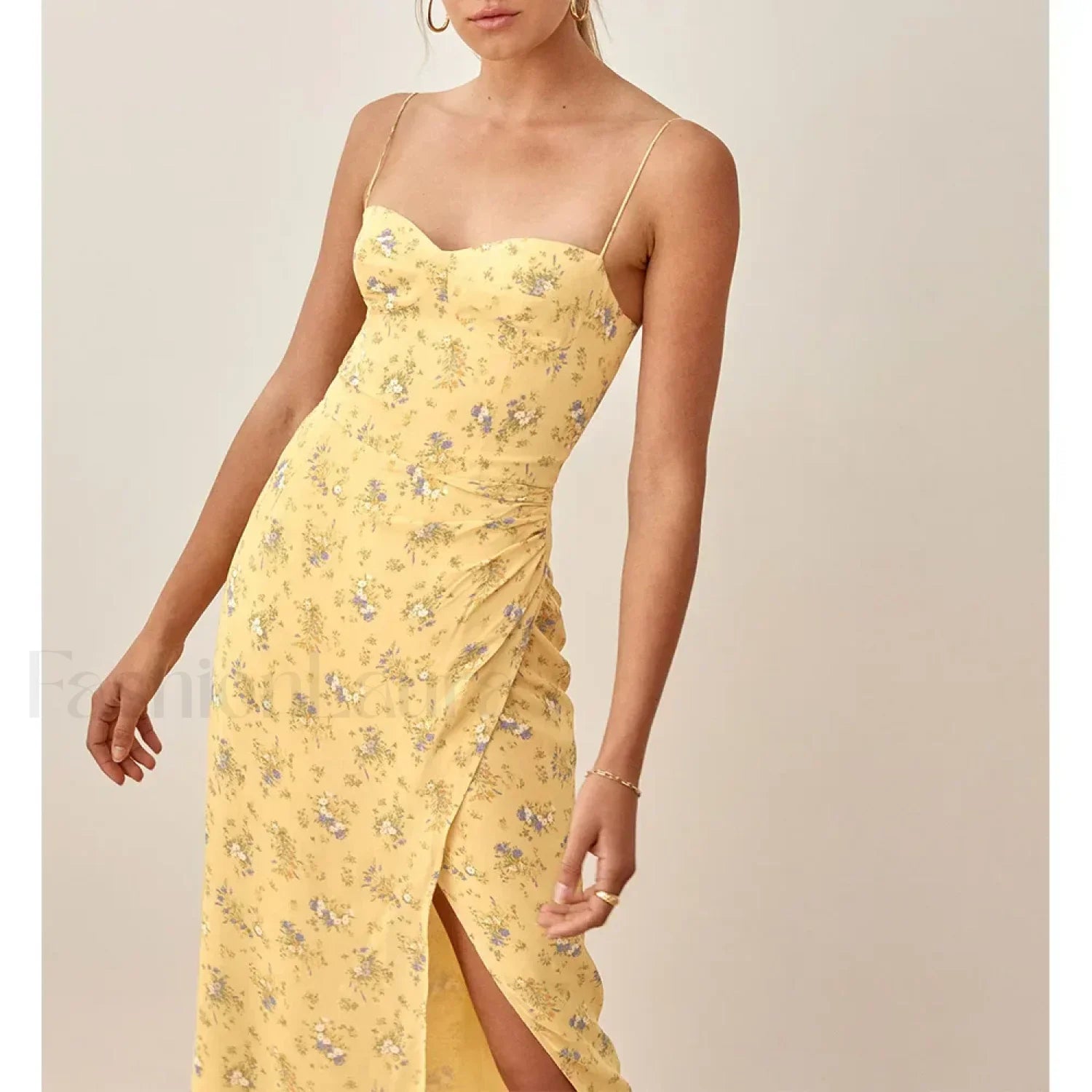 Slit Spaghetti Chiffon Dress with Relaxed Fit and Layered Outfit Styling