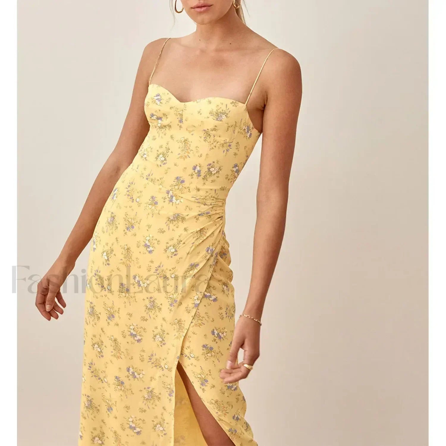 Slit Spaghetti Chiffon Dress with Relaxed Fit and Layered Outfit Styling