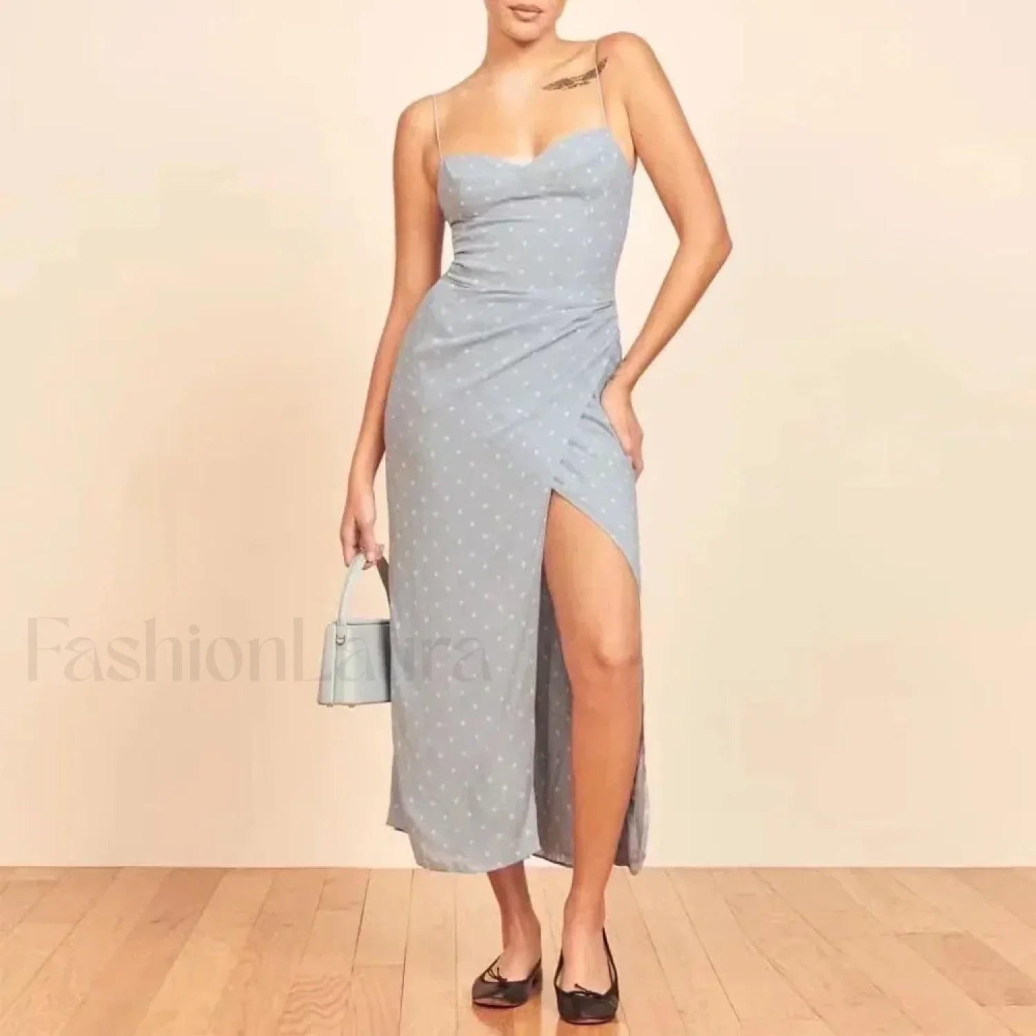 Slit Spaghetti Chiffon Dress with Relaxed Fit and Layered Outfit Styling